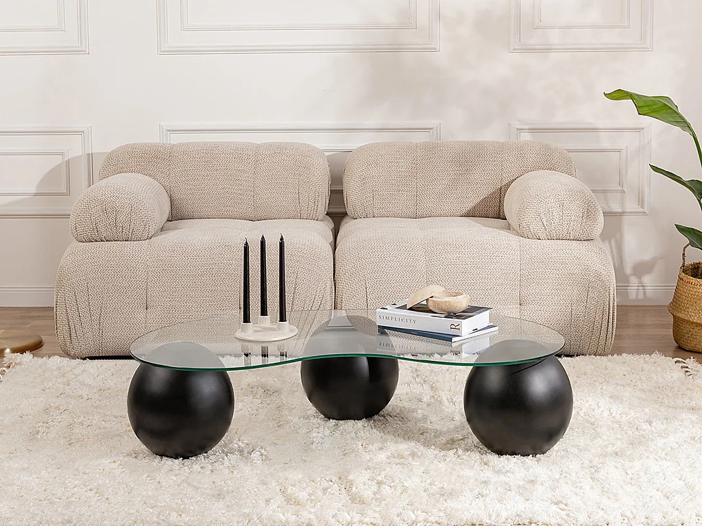 Table basse en verre trempé - Transparent et noir - DENISA