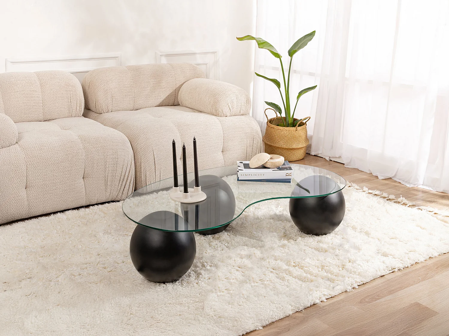 Table basse en verre trempé - Transparent et noir - DENISA