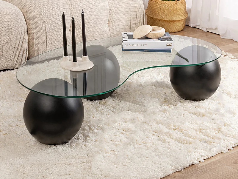 Table basse en verre trempé - Transparent et noir - DENISA
