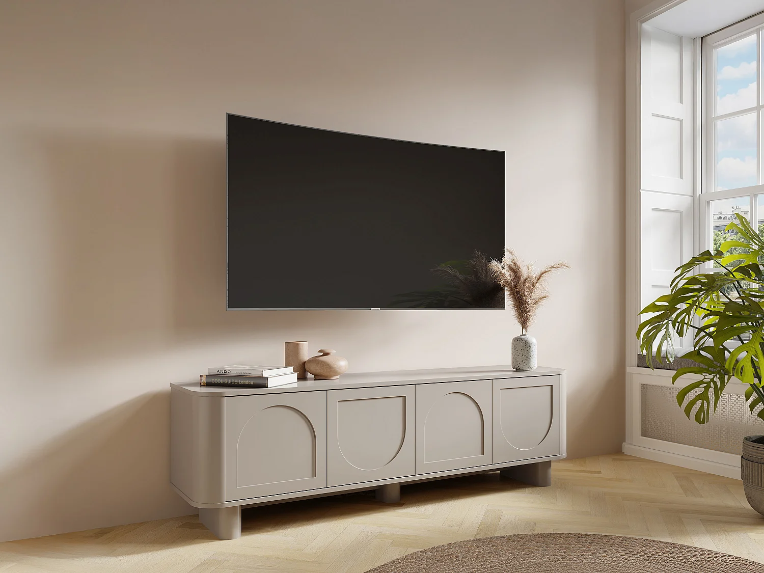 Meuble TV avec 4 portes - Taupe - BRISTANA
