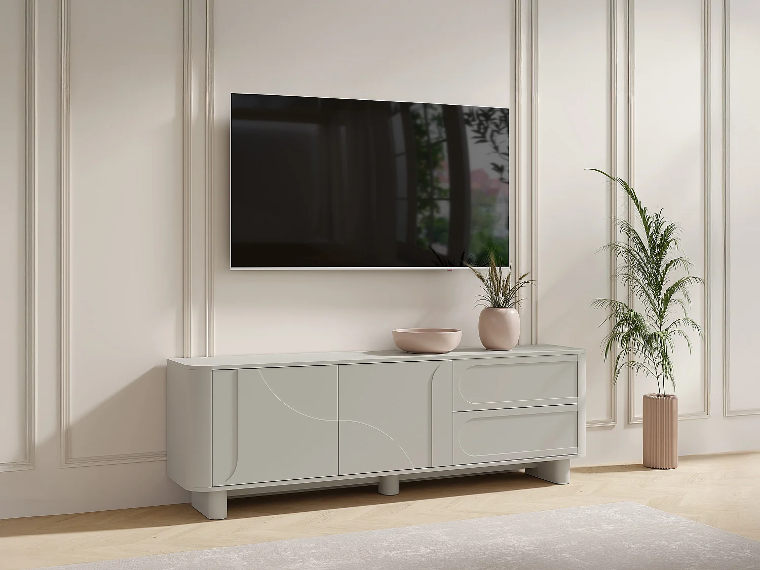 Meuble TV avec 2 portes et 2 tiroirs - Beige - DIGARA