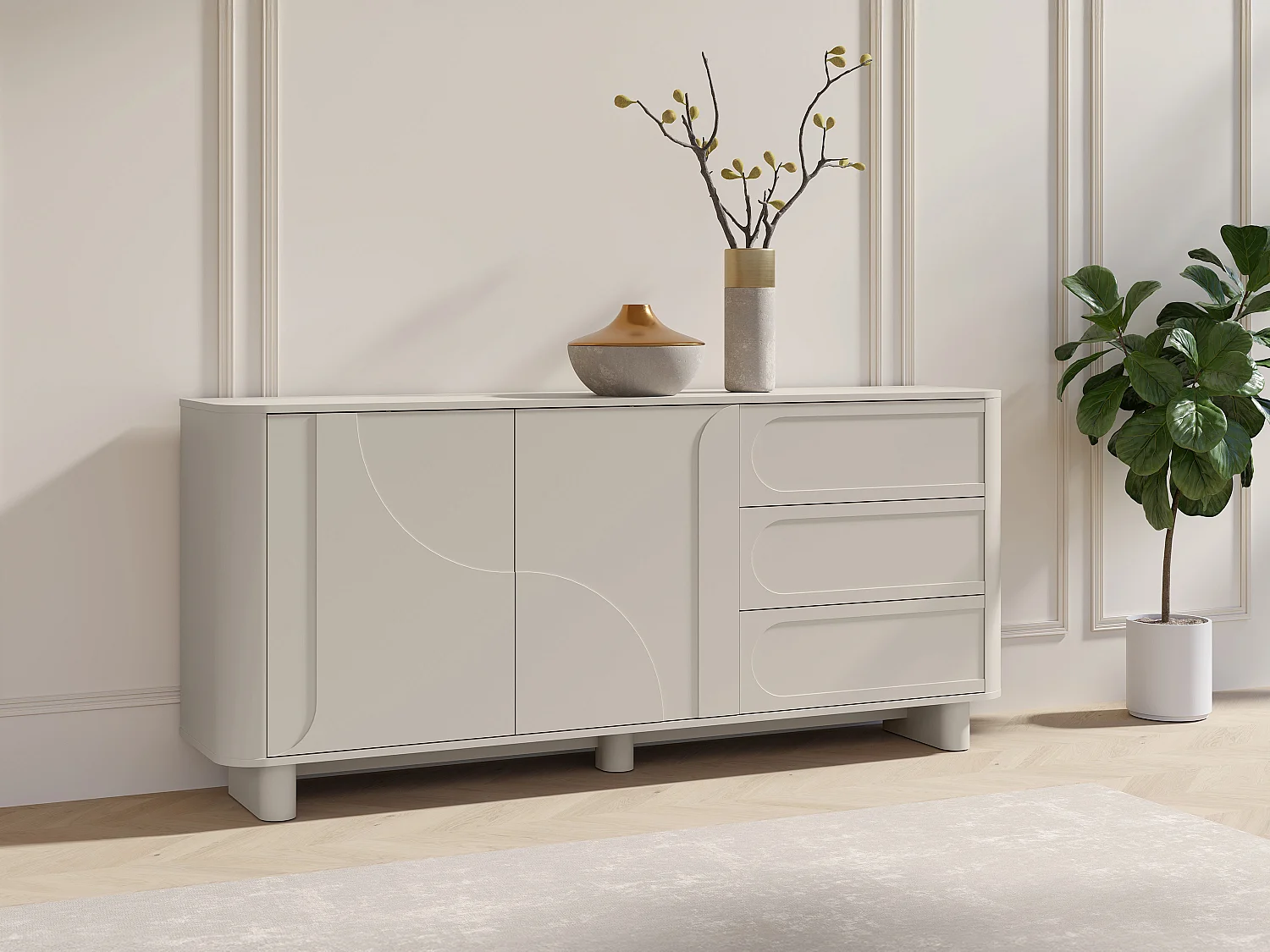 Buffet avec 2 portes et 3 tiroirs - Beige - DIGARA