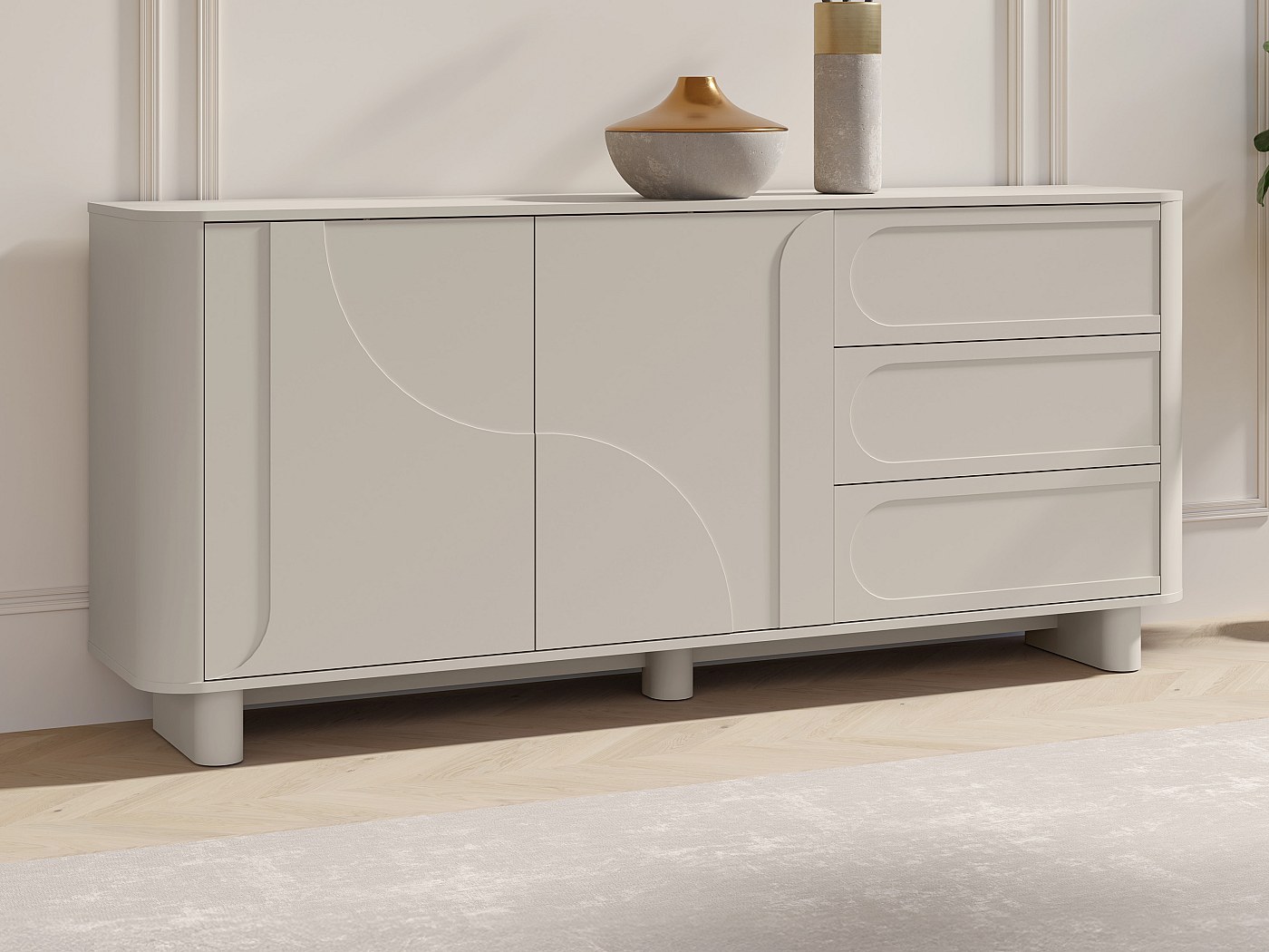 Buffet avec 2 portes et 3 tiroirs - Beige - DIGARA