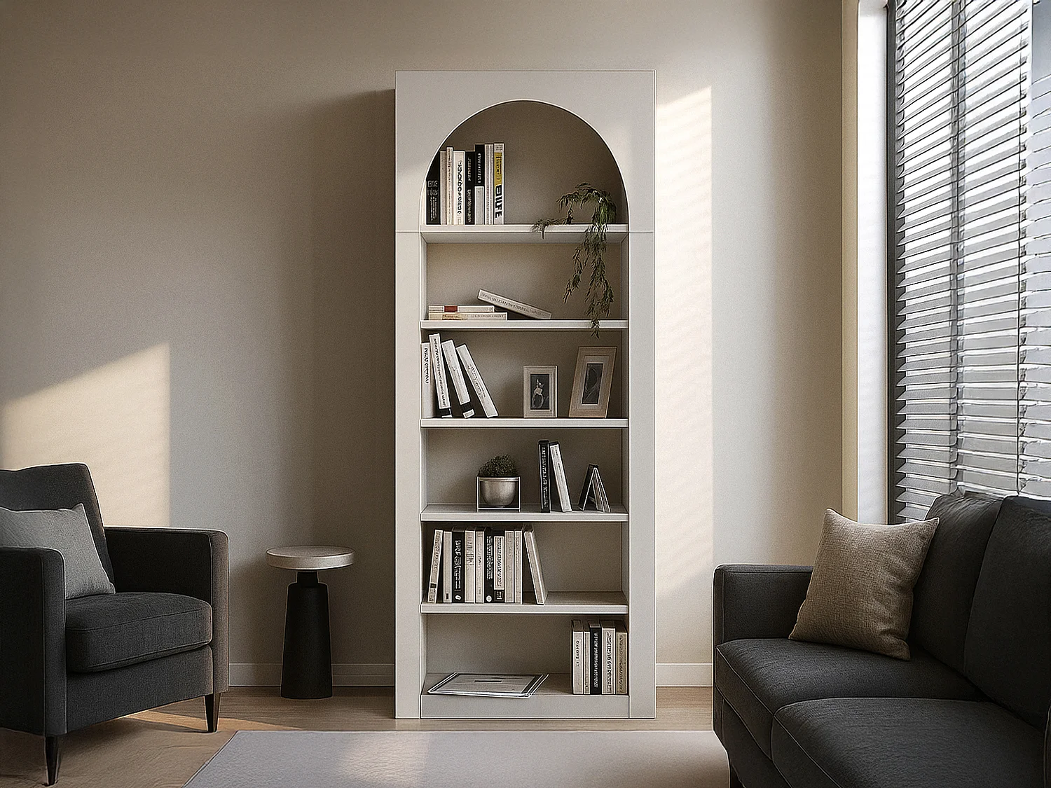 Bibliothèque avec 6 niches - Beige - CYMORA