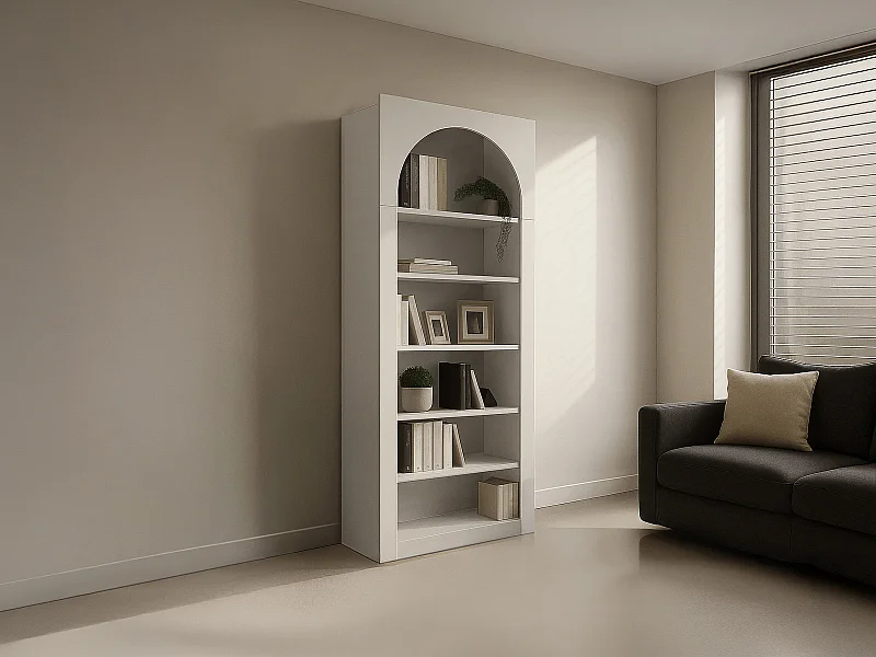 Bibliothèque 7 Niveaux HOCSOK – 188x60x30 Cm – Blanc Avec Effet Bois – Étagères Réglables, Portes – Pour Salon, Bureau