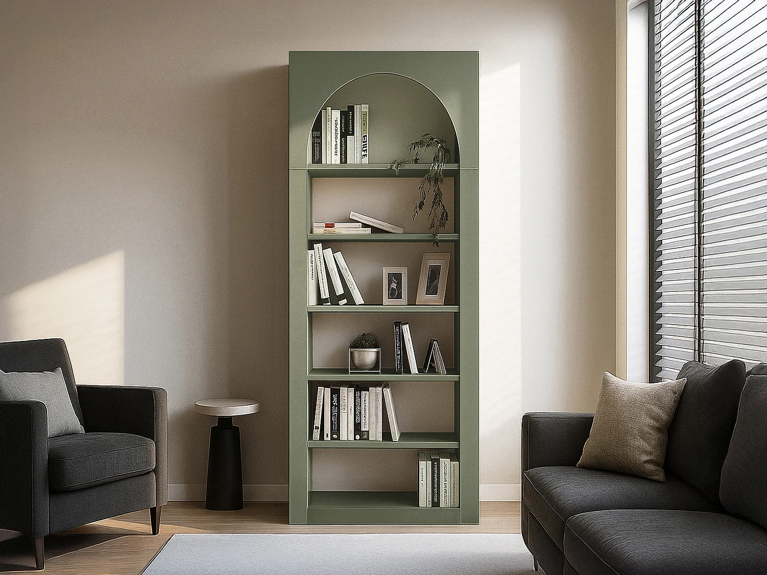 Bibliothèque avec 6 niches - Kaki - CYMORA