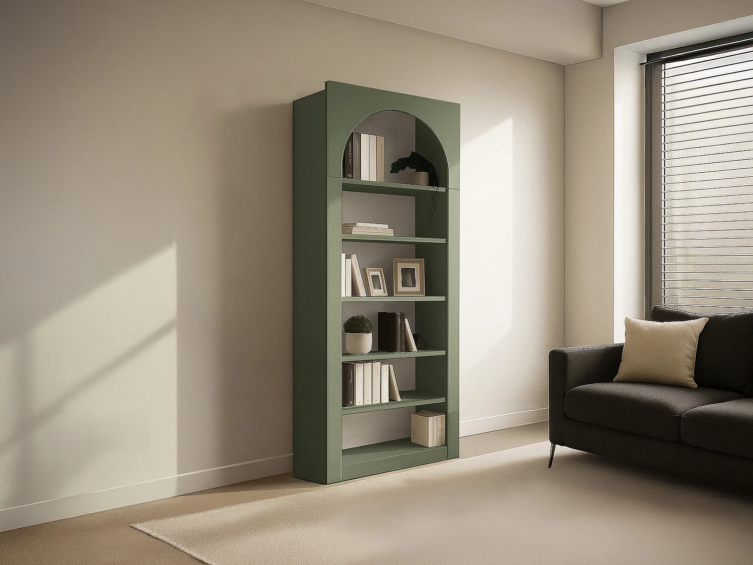 Bibliothèque avec 6 niches - Kaki - CYMORA