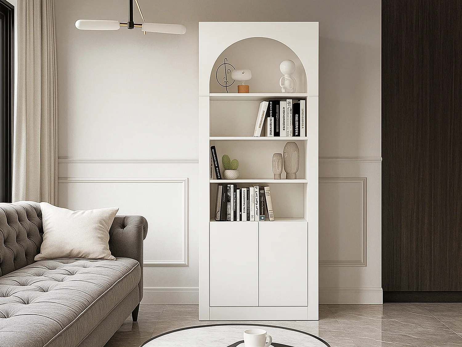 Bibliothèque avec 4 niches et 2 portes - Blanc - CYMORA