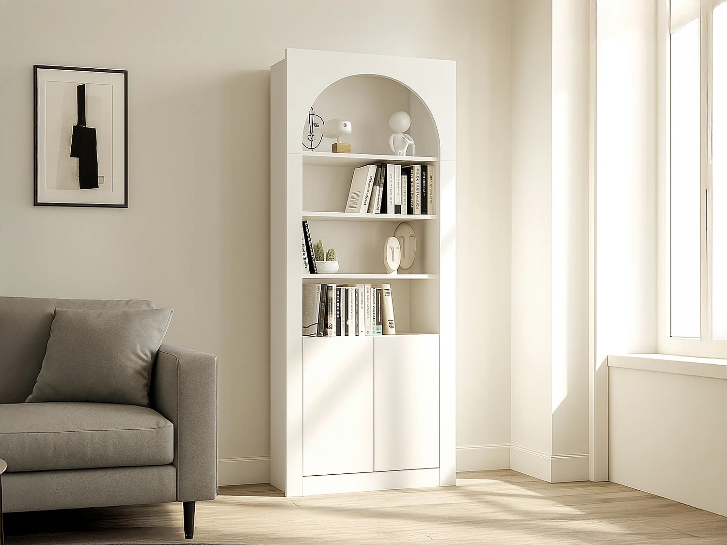 Bibliothèque avec 4 niches et 2 portes - Blanc - CYMORA