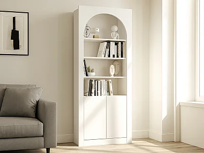 Bücherregal mit 4 Fächern und 2 Türen – Weiß – CYMORA