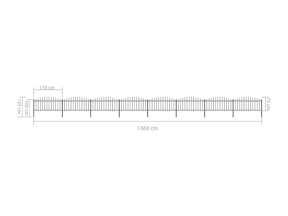 Clôture de jardin à dessus en lance Acier (0,5-0,75)x13,6m Noir