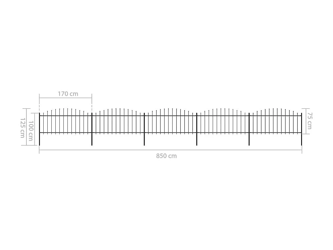 Clôture de jardin à dessus en lance Acier (0,5-0,75)x8,5 m Noir