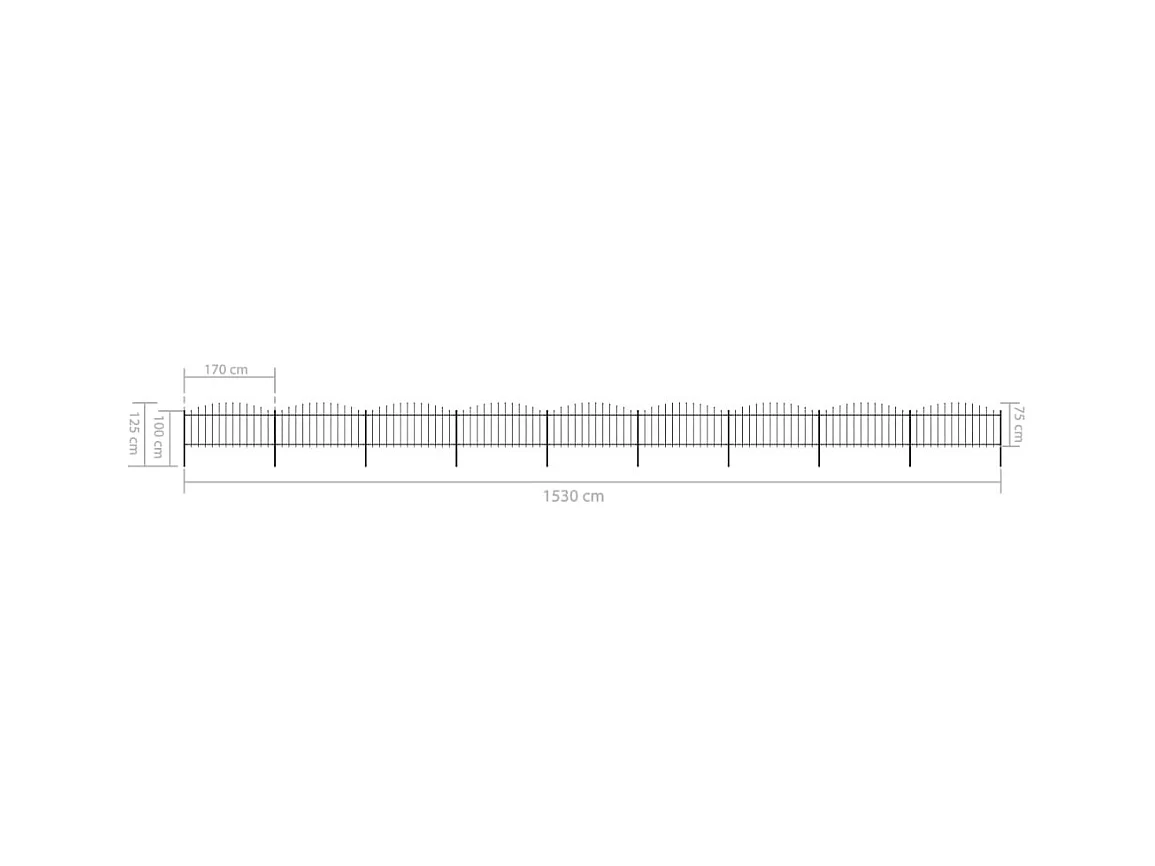 Clôture de jardin à dessus en lance Acier (0,5-0,75)x15,3m Noir