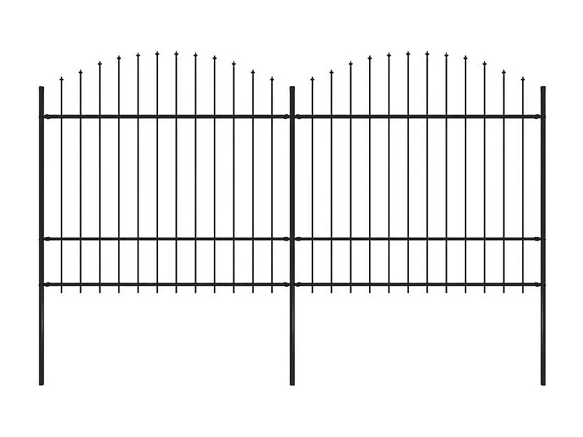 Clôture de jardin à dessus en lance Acier (1,5-1,75)x3,4 m Noir