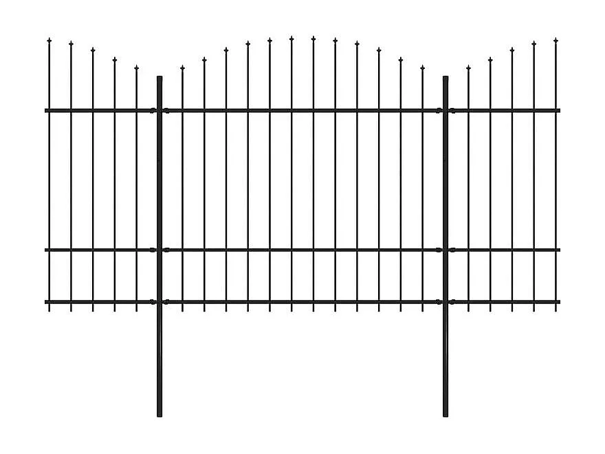 Clôture de jardin à dessus en lance Acier (1,5-1,75)x3,4 m Noir