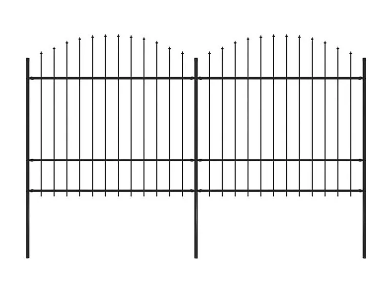 Clôture de jardin à dessus en lance Acier (1,5-1,75)x3,4 m Noir