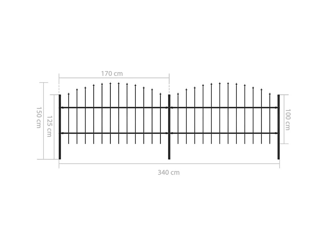 Clôture de jardin à dessus en lance Acier (0,75-1)x3,4 m Noir