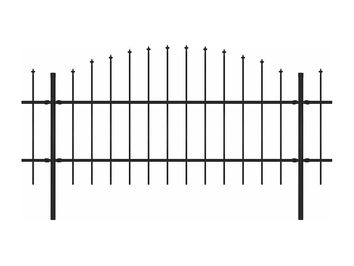 Clôture de jardin à dessus en lance Acier (0,75-1)x3,4 m Noir