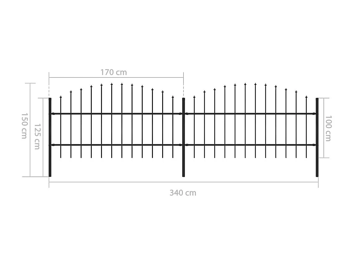 Clôture de jardin à dessus en lance Acier (0,75-1)x3,4 m Noir