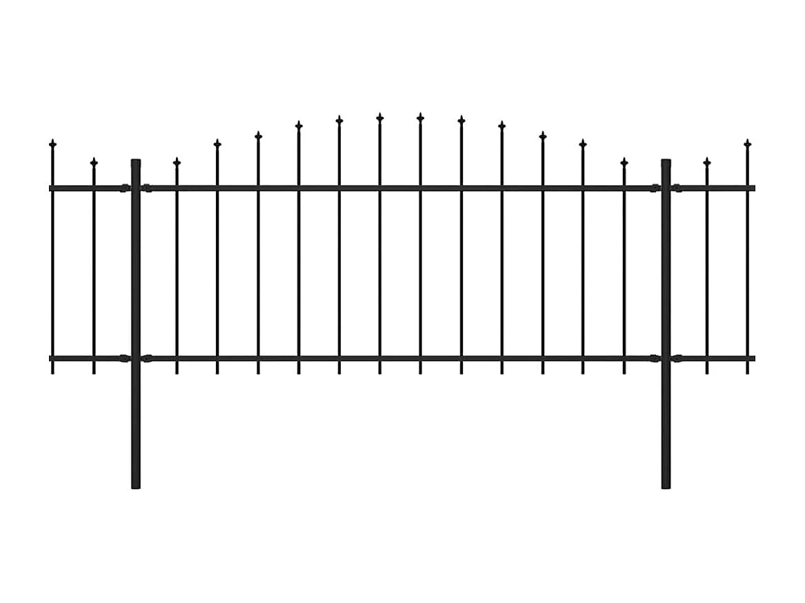 Clôture de jardin à dessus en lance Acier (0,5-0,75)x11,9m Noir