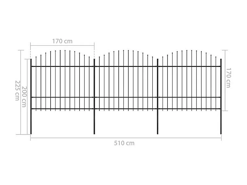 Clôture de jardin à dessus en lance Acier (1,5-1,75)x5,1 m Noir