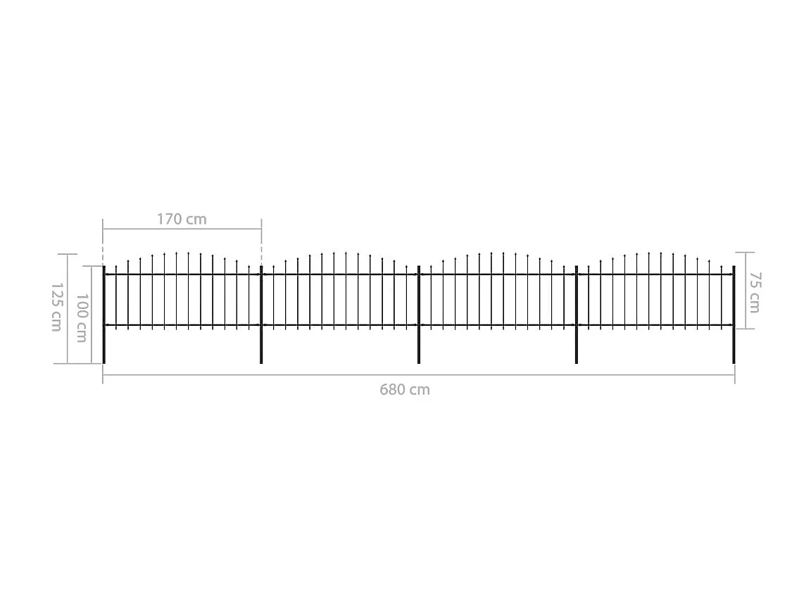 Clôture de jardin à dessus en lance Acier (0,5-0,75)x6,8 m Noir