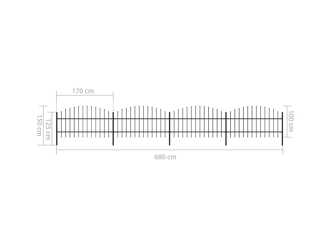 Clôture de jardin à dessus en lance Acier (0,75-1)x6,8 m Noir