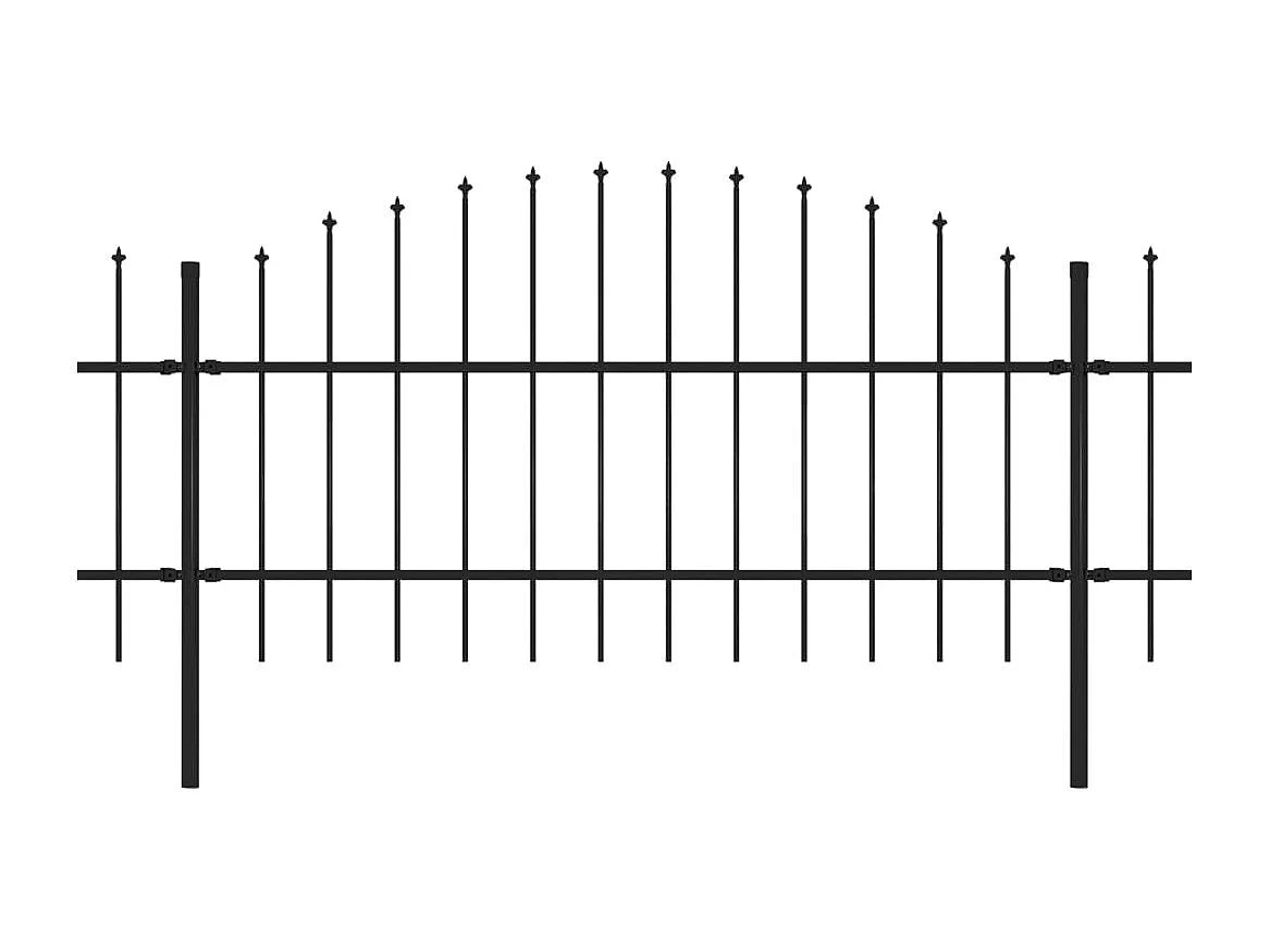 Clôture de jardin à dessus en lance Acier (0,75-1)x6,8 m Noir