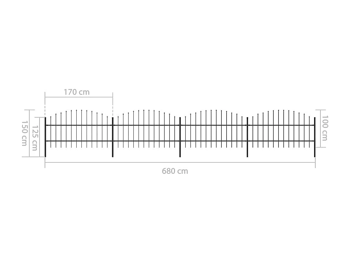 Clôture de jardin à dessus en lance Acier (0,75-1)x6,8 m Noir