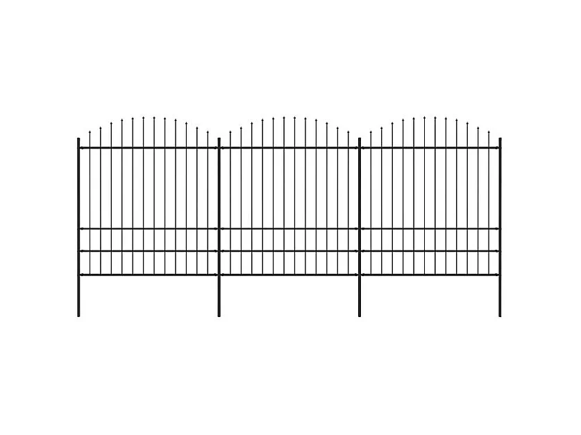 Clôture de jardin à dessus en lance Acier (1,75-2)x5,1 m Noir