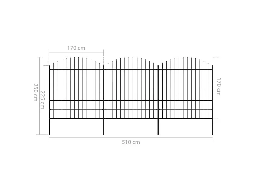 Clôture de jardin à dessus en lance Acier (1,75-2)x5,1 m Noir