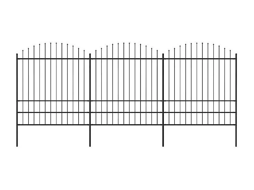 Clôture de jardin à dessus en lance Acier (1,75-2)x5,1 m Noir