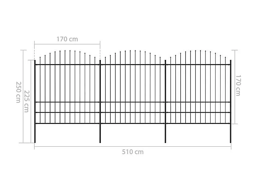 Clôture de jardin à dessus en lance Acier (1,75-2)x5,1 m Noir