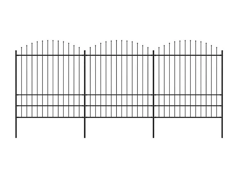 Clôture de jardin à dessus en lance Acier (1,75-2)x5,1 m Noir