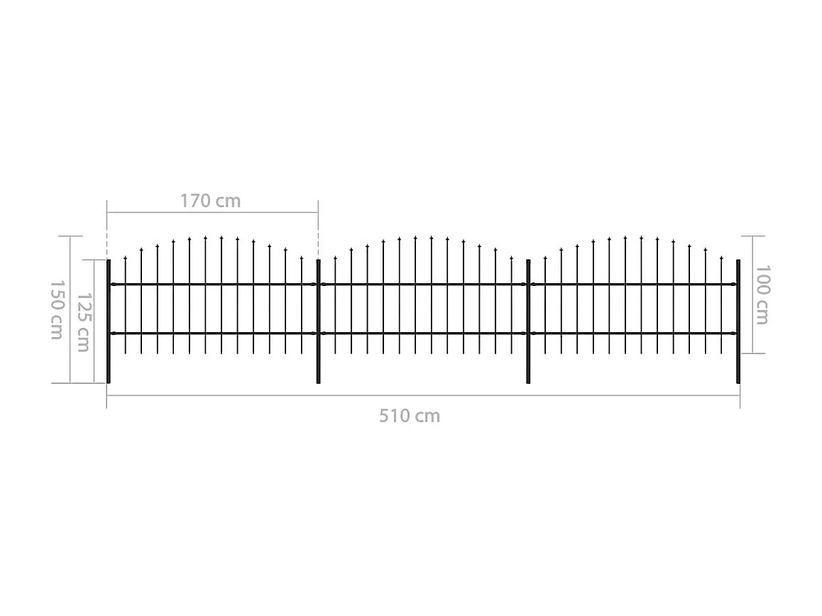 Clôture de jardin à dessus en lance Acier (0,75-1)x5,1 m Noir