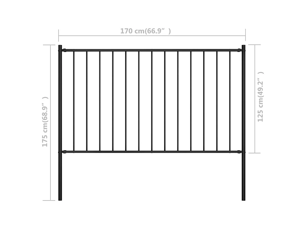Panneau clôture et poteaux Acier enduit poudre 1,7x1,25 m Noir