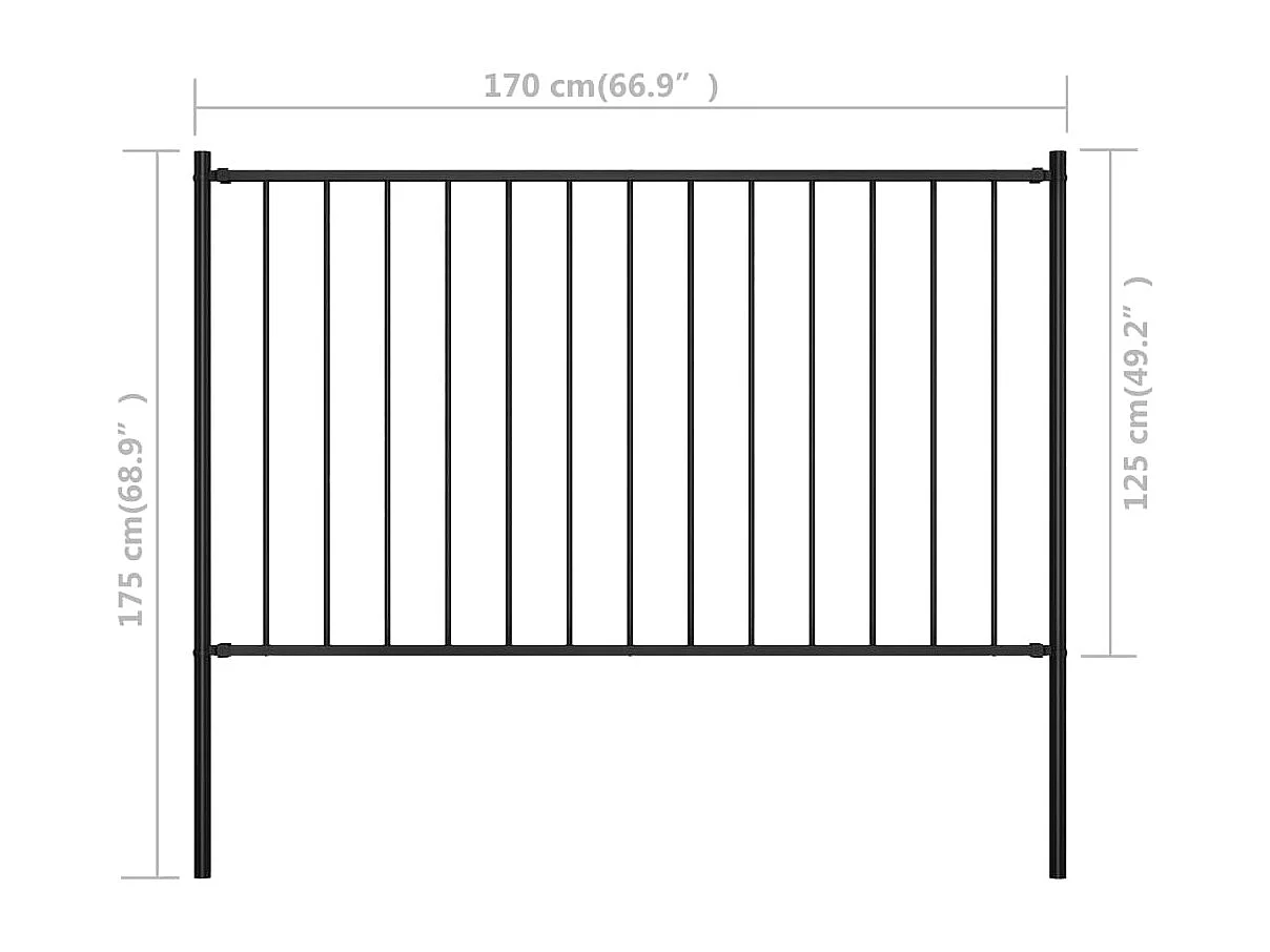 Panneau clôture et poteaux Acier enduit poudre 1,7x1,25 m Noir