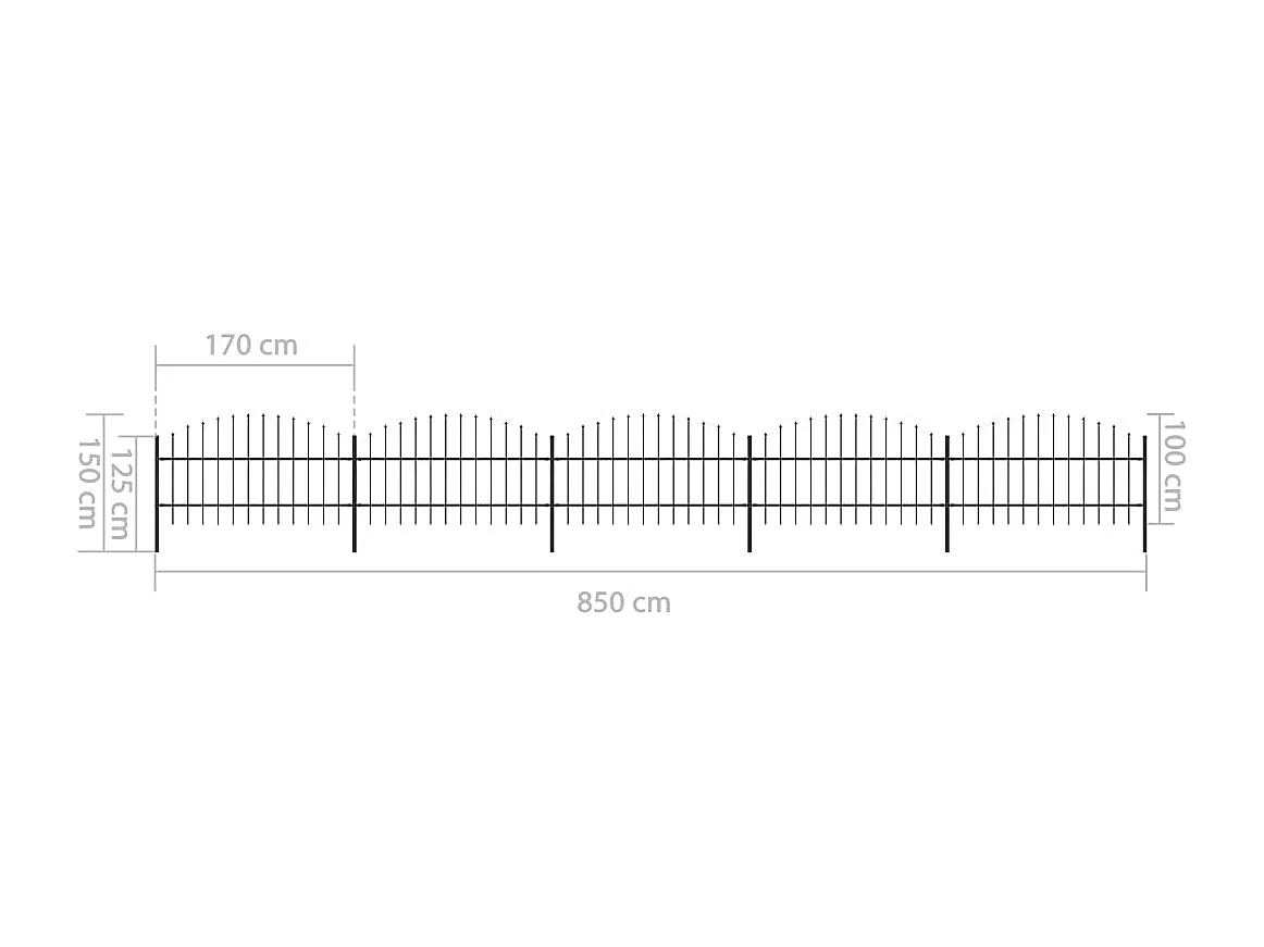 Clôture de jardin à dessus en lance Acier (0,75-1)x8,5 m Noir