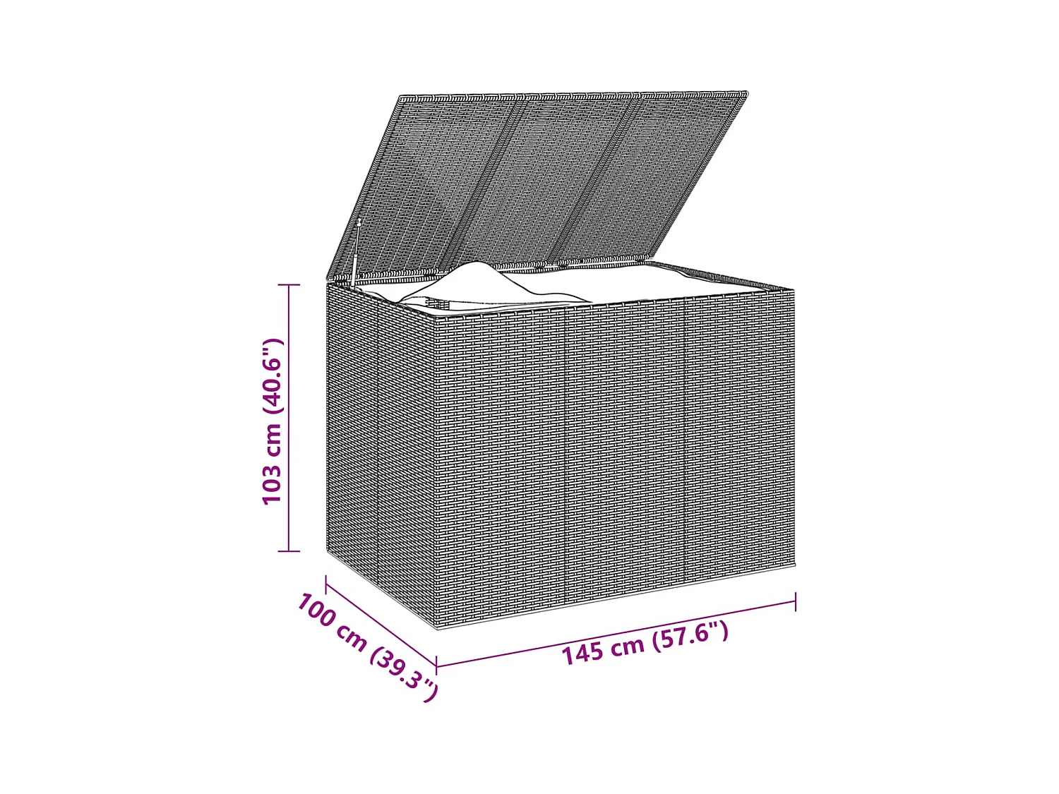 Boîte à coussins de jardin Résine tressée 145x100x103 Noir