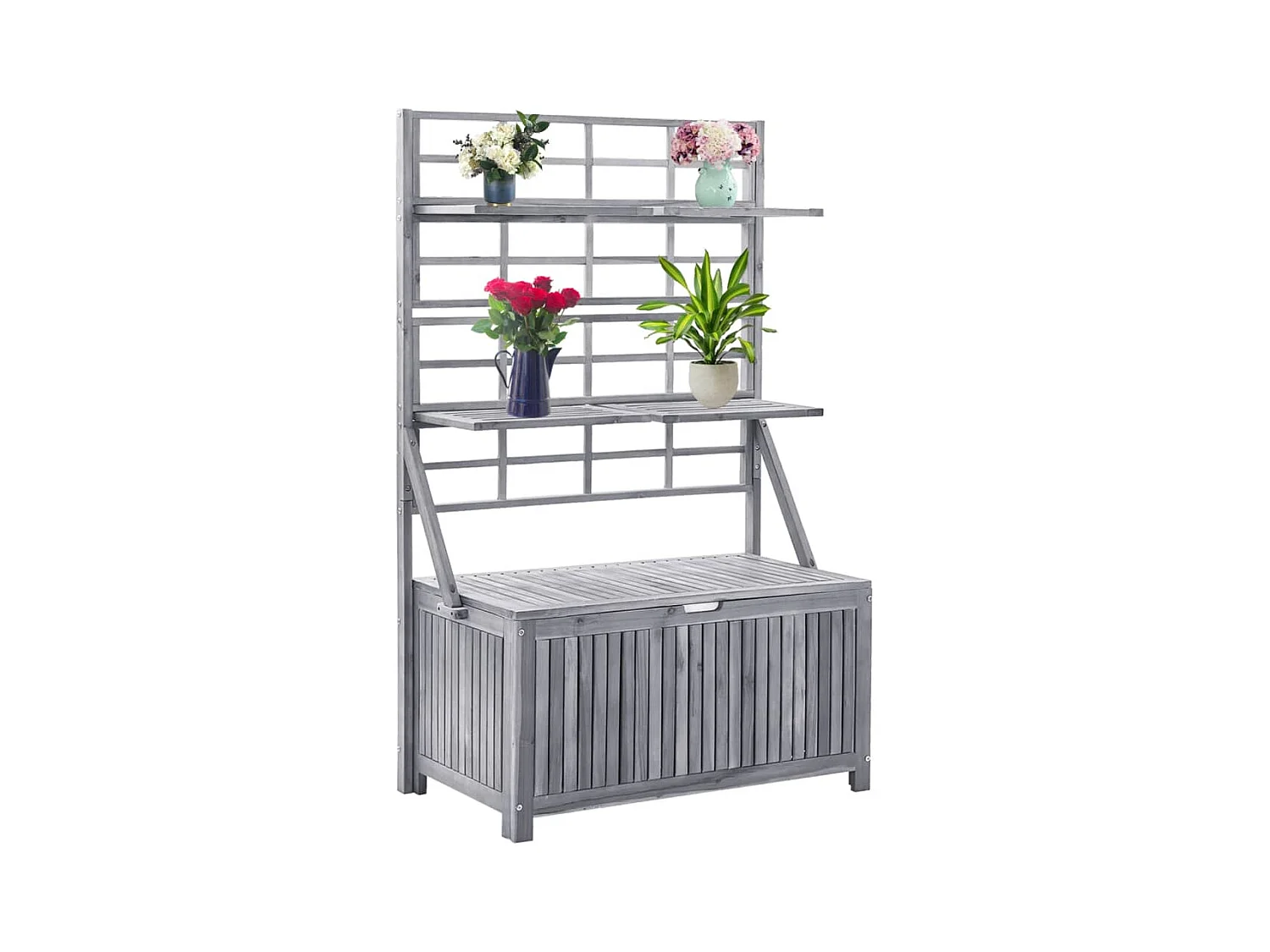 Boîte de rangement avec treillis Gris 99x55x160 Bois d'acacia