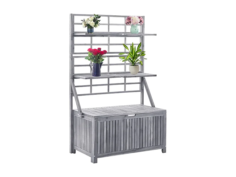 Boîte de rangement avec treillis Gris 99x55x160 Bois d'acacia