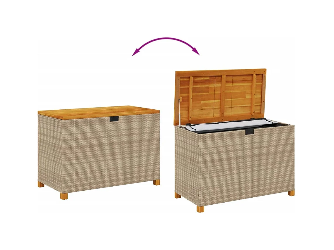 Boîte de rangement de jardin beige résine tressée bois d'acacia