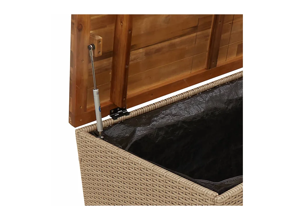 Boîte de rangement de jardin beige résine tressée bois d'acacia