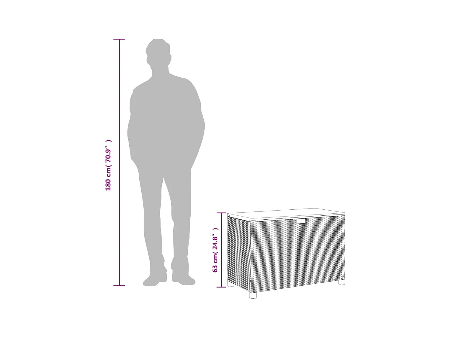 Boîte de rangement de jardin beige résine tressée bois d'acacia