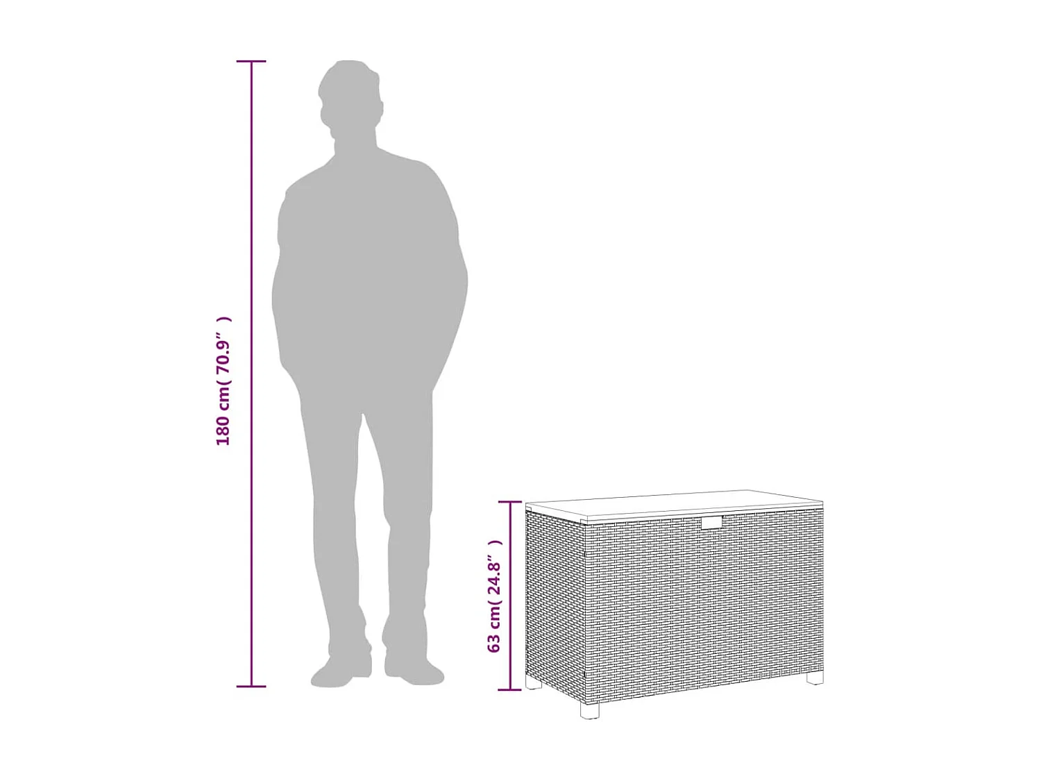 Boîte de rangement de jardin beige résine tressée bois d'acacia