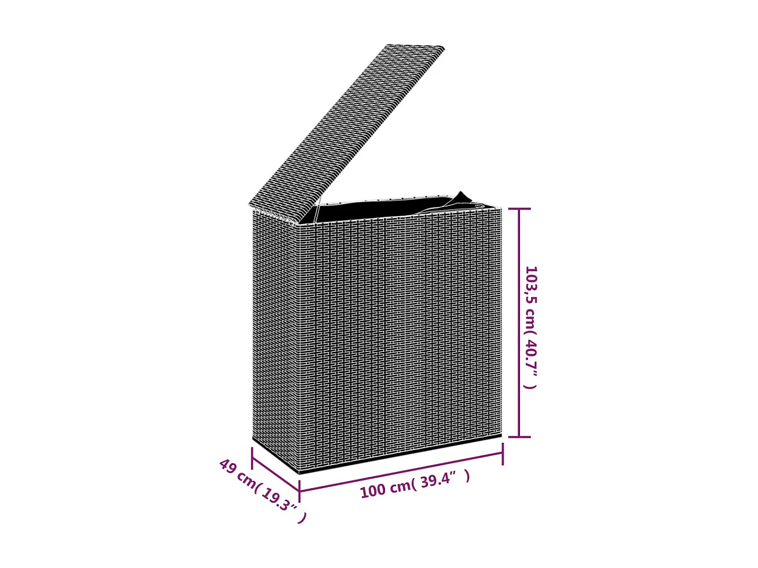 Boîte à coussins de jardin Résine tressée 100x49x103,5 Gris