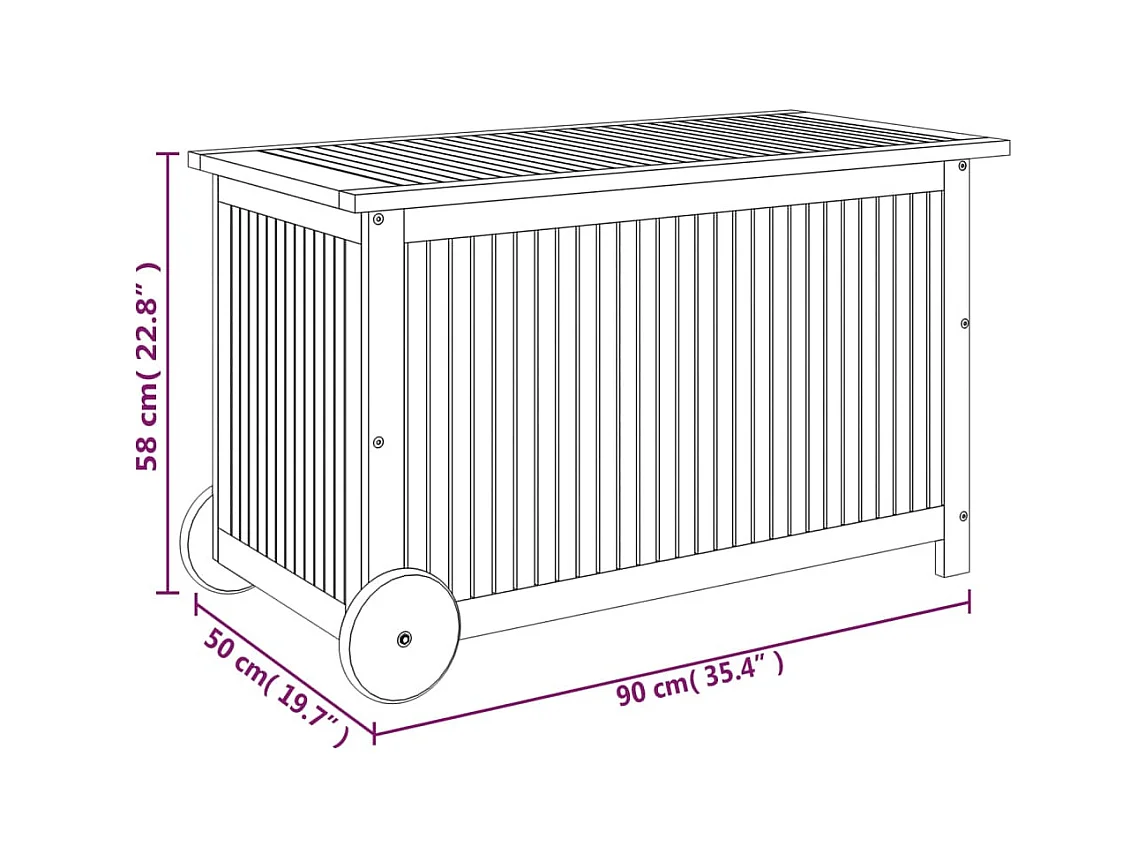 Boîte de rangement de jardin avec roues 90x50x58 Bois acacia
