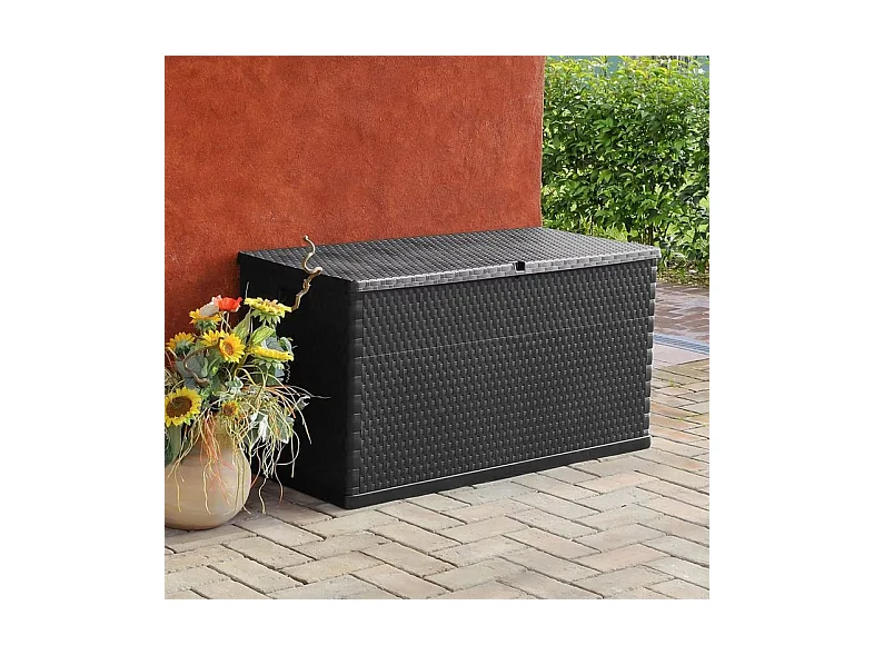 Coffre de rangement extérieur en polypropylène gris effet Rotin – Praticité et élégance