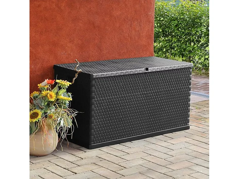 Coffre de rangement extérieur en polypropylène gris effet Rotin – Praticité et élégance