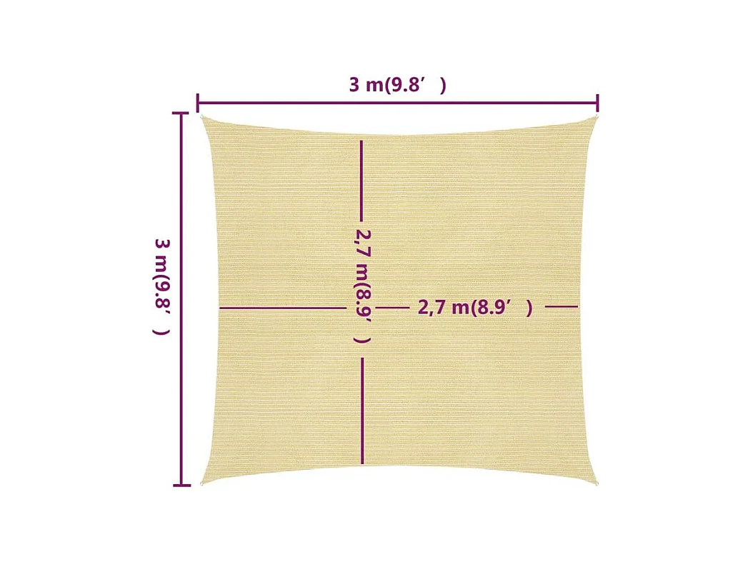 Voile d'ombrage 160 g-m² Beige 3x3 m PEHD